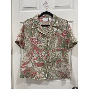 Alfred Dunner Button-Up Top Women's 10 Multicolor Polyester Collared Long Sleeve